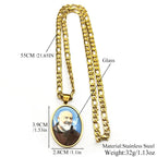 Catholic Padre Pio Saint Father Glass Medal Pendant Necklace for Women Men Stainless Steel Gold Color Religious Amulet Jewelry
