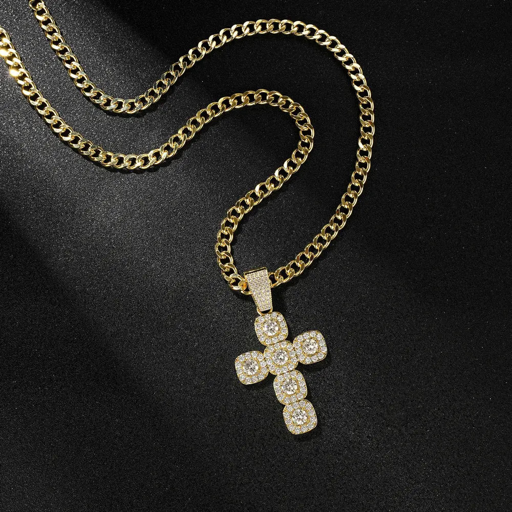 Lnngy 6.0mm Moissanite Necklaces European and American Hip-hop Cross-Shaped Pendant Necklace for Men Jewelry