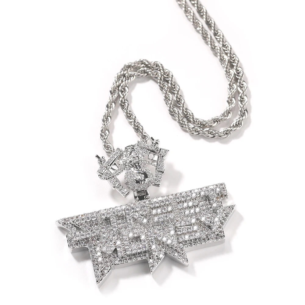 THE BLING KING Icy Street Money Pendant With Dollar Bag Guns Hook Mens Necklace 18K Gold Plated Iced Out 5A CZ Hip Hop Jewelry