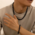 8mm Matte Black Stone Necklace for Men Jewelry Natural Onyx Square Lava Beads Necklaces Fashion Rosary Jewelry