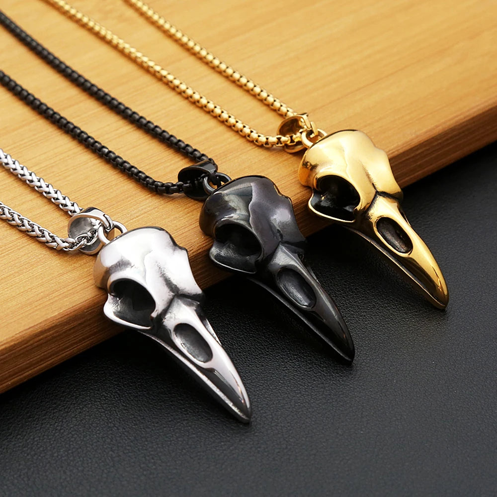 Vikings Stainless Steel Raven Pendant Necklaces For Men Women Nordic Odin Animal Skull Necklace Fashion Amulet Jewelry