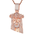 Rose Gold Jesus Cuban Pendant Necklace Iced Out