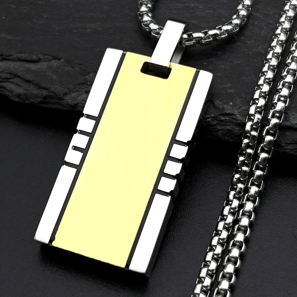 Hiphop Titanium Steel Dog Tag Pendant Necklace For Women Men Stainless Steel Gold Color Punk Male Square Chain Jewelry