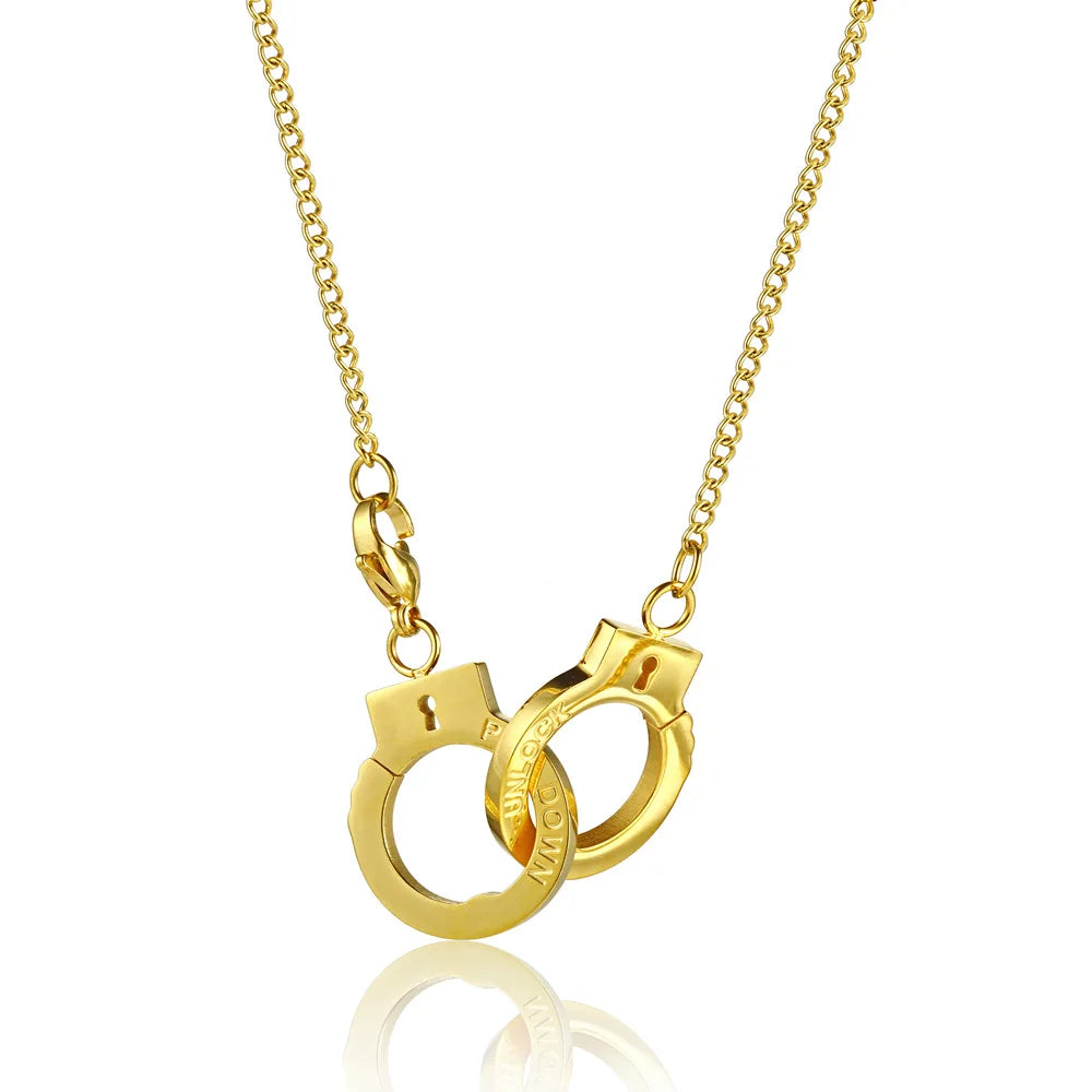 Vintage Handcuffs Pendant Necklace Chain — Stainless Steel