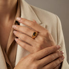 Gold Color Pinky Ring for Men Women,Stainless Steel Tiger Eye Stone Signet Ring,Dainty Chic Party Jewelry Gift
