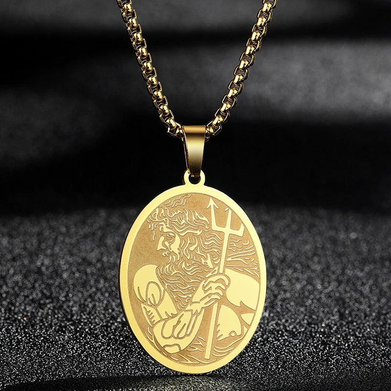 QIMING Dainty Saint George Pendant Necklace For Men Stainless Steel Warrior St. George's Dragon Medallion Mythology