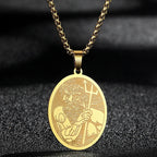 QIMING Dainty Saint George Pendant Necklace For Men Stainless Steel Warrior St. George's Dragon Medallion Mythology