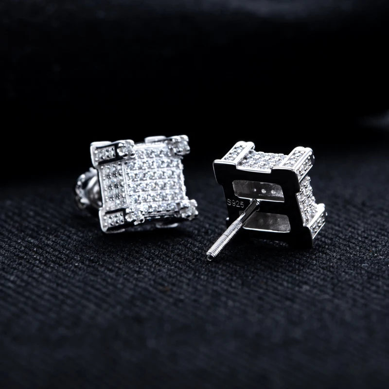 Iced Out Square Stud Earrings — 925 Silver