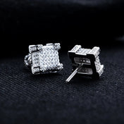 Moissanite Iced Out Square Stud Earrings — Silver-Tone