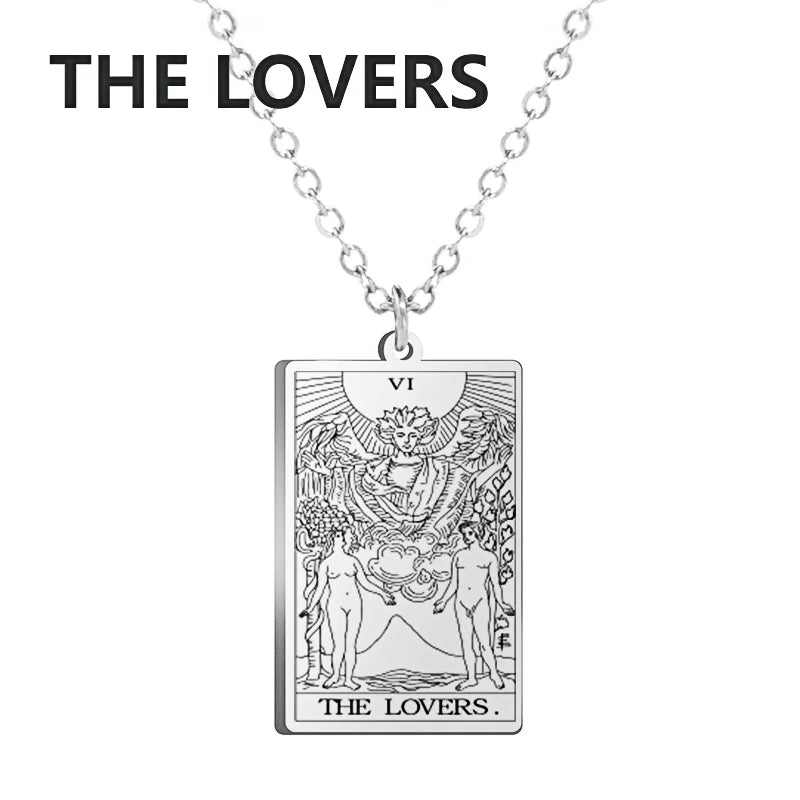 LIKGREAT Tarot Card Necklace Major Arcana Tarots Stainless Steel Necklaces Divination Jewelry Birthday Gift for Women