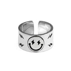 Rings for Men Women Retro Silver Color Jewelry Cute Smile Star Demon Pattern Ring Adjustable Trendy Gifts