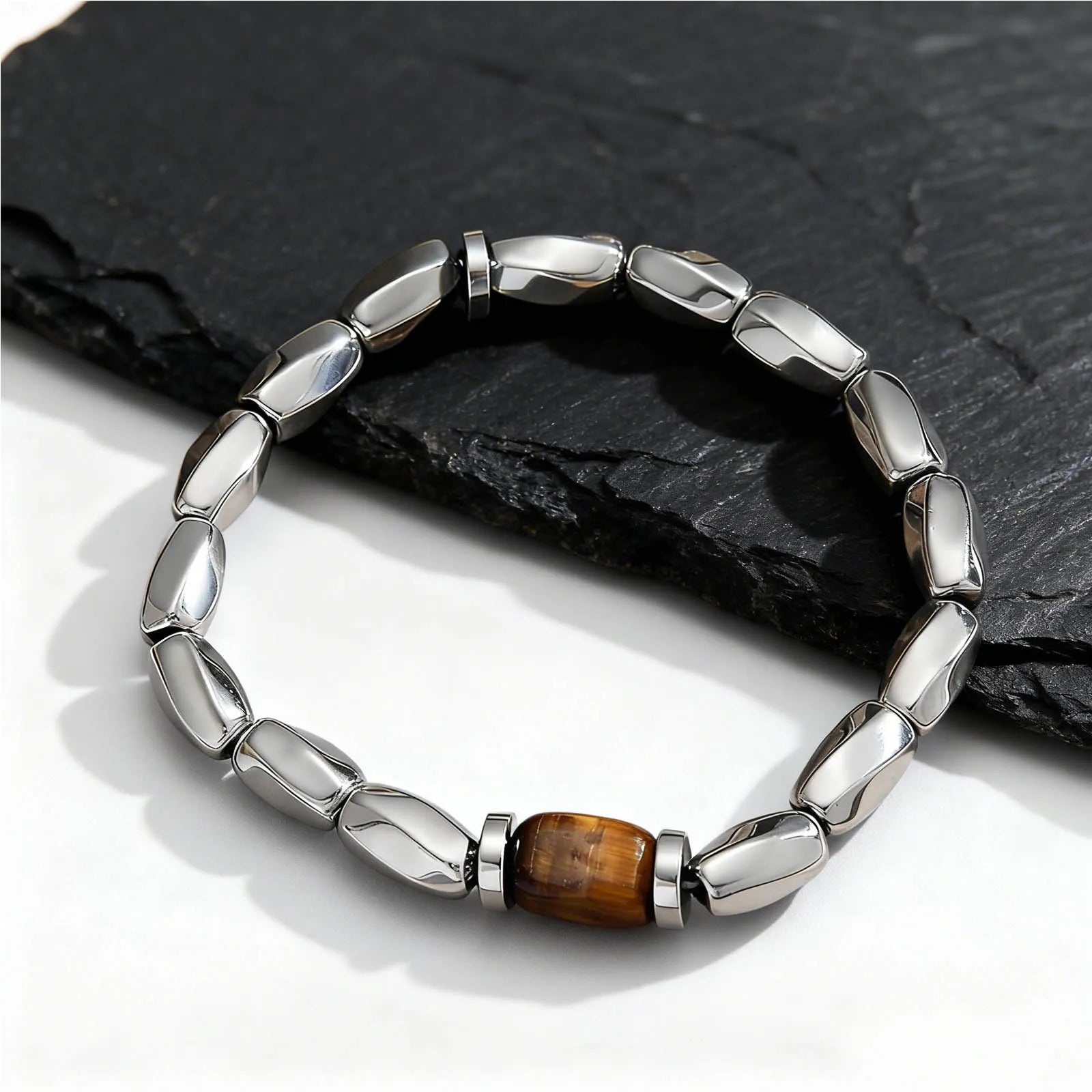 Silver Tiger Eye Stone Beaded Bracelet