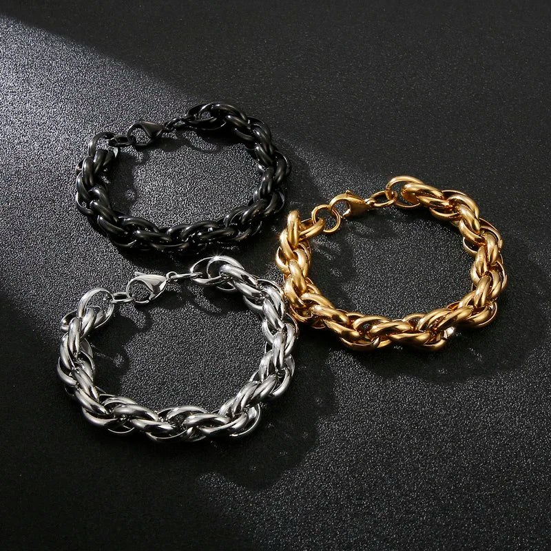 7/11mm Twisted Chain Bracelet for Men Woman Stainless Steel Charm Men's Wristband Gold Color Bangles Bracelets Jewelry