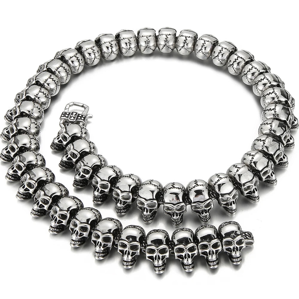 Punk Rock Skull Head Link Chain Necklace for Men Heavy Stainless Steel Men's Necklaces Choker Gothic Jewelry Items