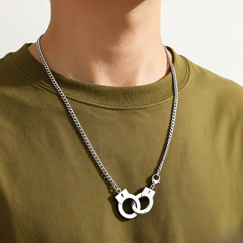New Arrival Handcuffs Pattern Silver Color Unisex Necklace Pendant High Quality Titanium Steel Funny Special Punk Party
