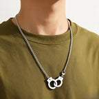 New Arrival Handcuffs Pattern Silver Color Unisex Necklace Pendant High Quality Titanium Steel Funny Special Punk Party