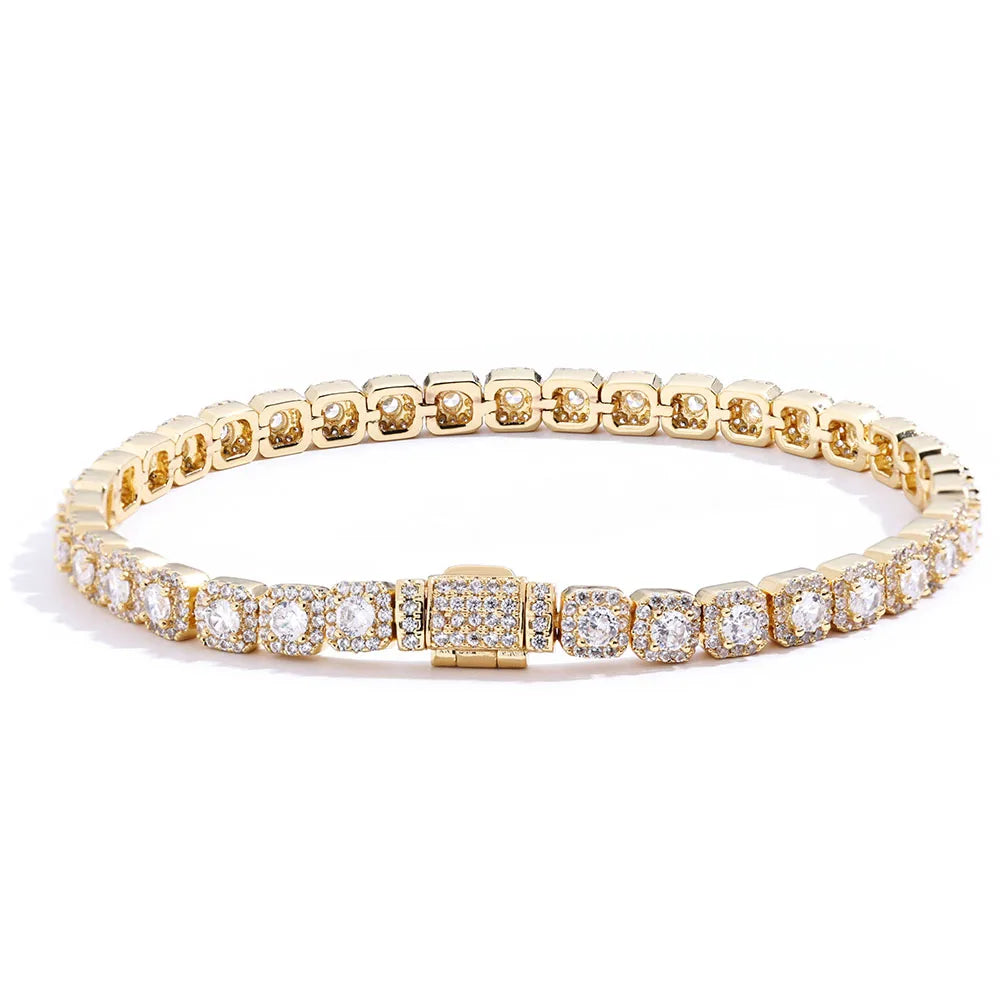 HHIOK Hip Hop Style 5/7mm Iced Tennis Chain 18K Gold Plated 5A Cubic Zirconia Fashion Exquisite Bracelet Gift For Men And Women