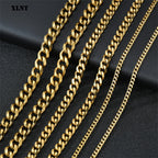 3/5/7/9/11mm Men's Silver Color Necklace Stainless Steel Cuban Link Chain for Mens Womens Basic Black Gold Tone Chokers