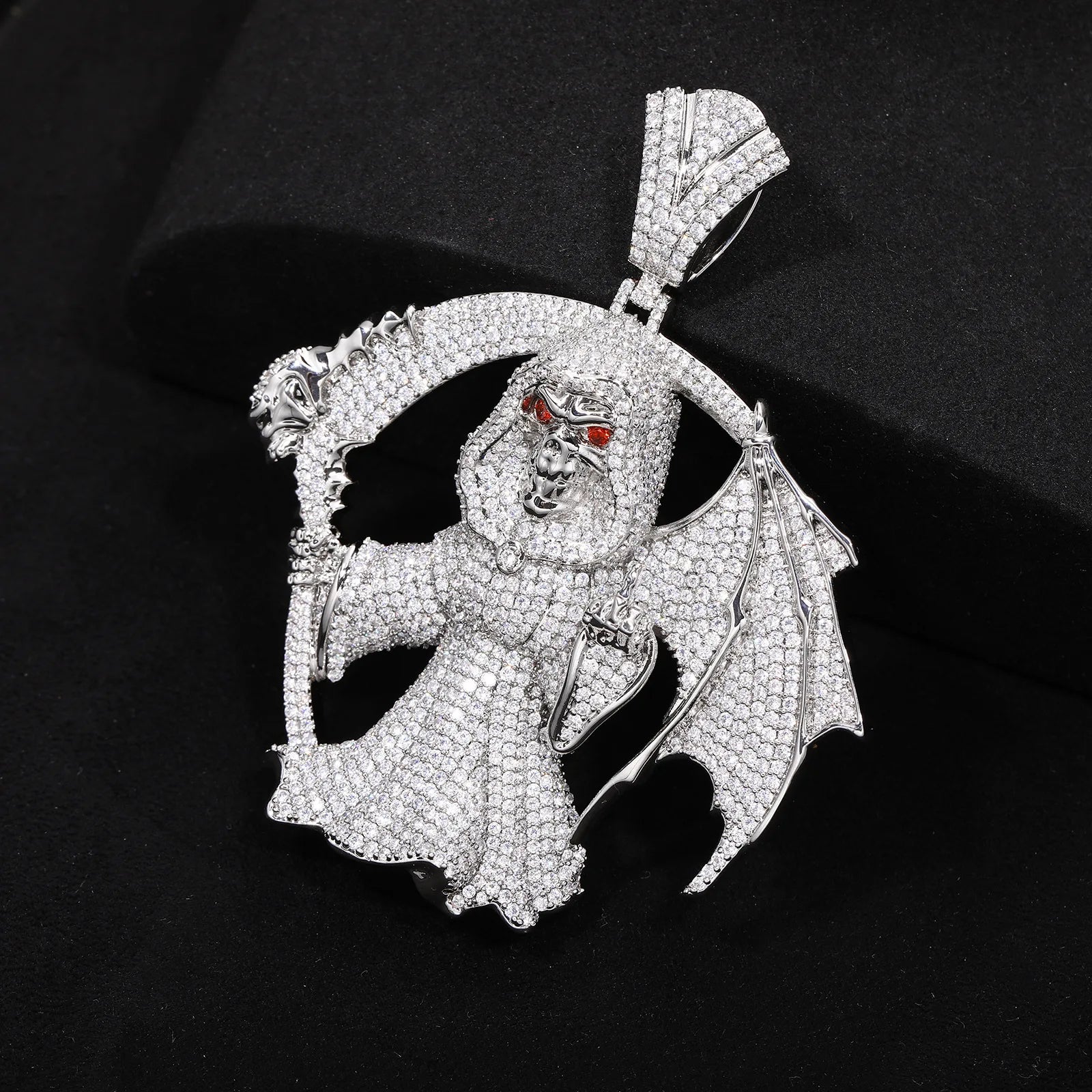 High Street Full Diamond Grim Reaper Pendant Necklace Plated Hip Hop Outfit Trendy Accessory For Men Women