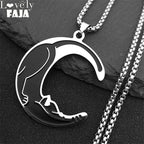 Moon Cat Black Enamel Necklace — Silver