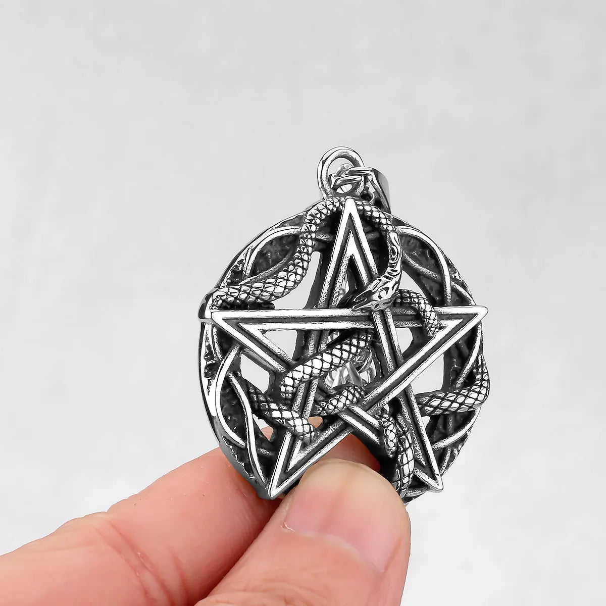 Snake Pentagram Pendant Necklace — Stainless Steel