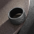HNSP 316L Stainless Steel Vintage Scroll Vine Carved 13MM Wide Band Ring for Men Biker Punk Antiqued Oxidized Statement