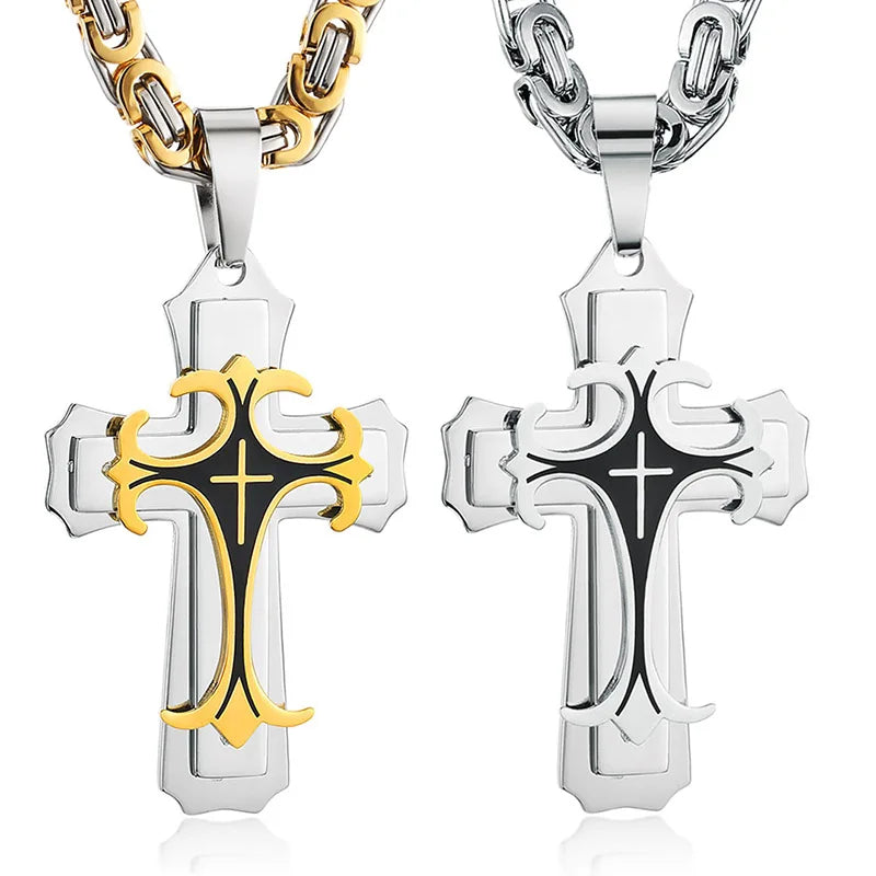Trinity Latin Cross Multi-Layer Necklace — Stainless Steel