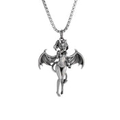 Gothic Devil Bat Goddess Pendant Necklace Silver
