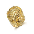 Hip Hop Gold Color Lion Head Ring Stainless Steel Big Large Animal Lion Finger Rings For Men Boys Punk Rapper Jewelry