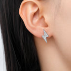 Iced Out Lightning Bolt Stud Earrings — Stainless Steel