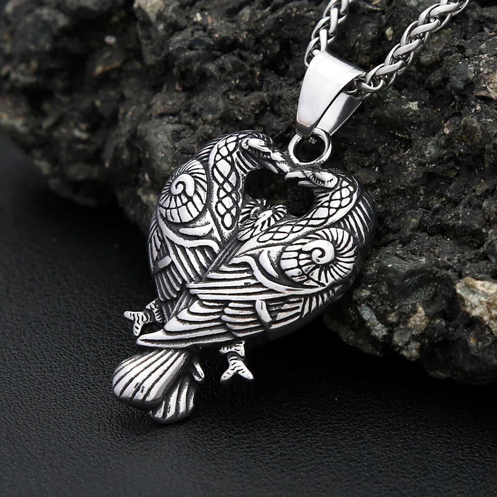 Odin Double Raven Pendant — Stainless Steel