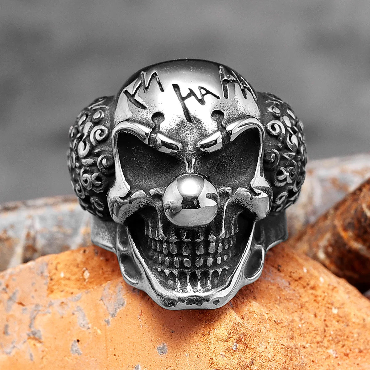Joker Skull Punk Gothic Stainless Steel Mens Clown Rings Trendy Unique Stylish for Male Biker Jewelry Creativity Gift