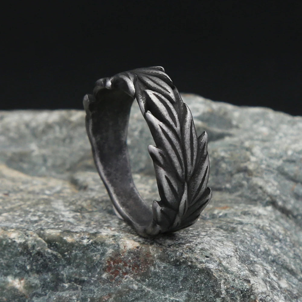 New Vintage 316L Stainless Steel Black Ears of Wheat Rings For Men Women Fashion Punk Creative Amulet Jewelry Gifts