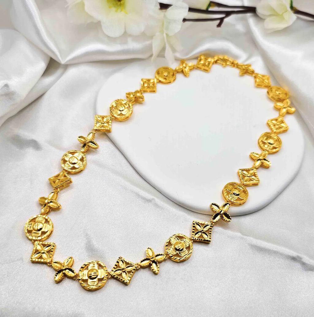 Luxury 24K 9999 Pure Gold real gold INS Wind Lucky Grass Necklace Women's All-match Necklace