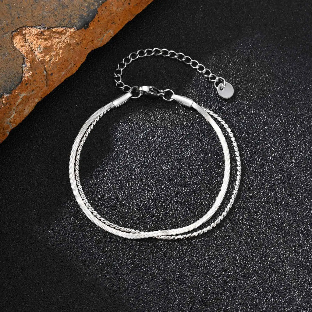 Minimal Blade Chain Bracelet Set — Stainless Steel
