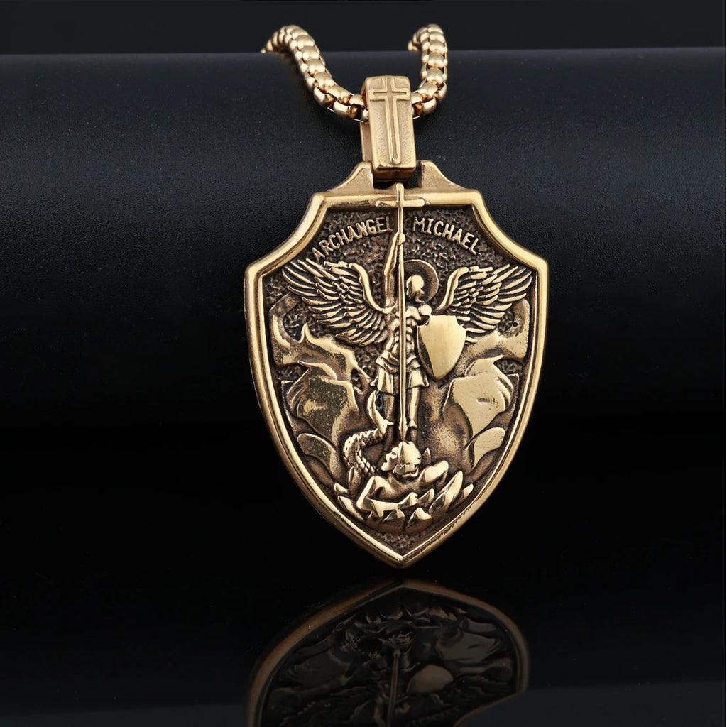 Archangel Michael Shield Pendant — Stainless Steel