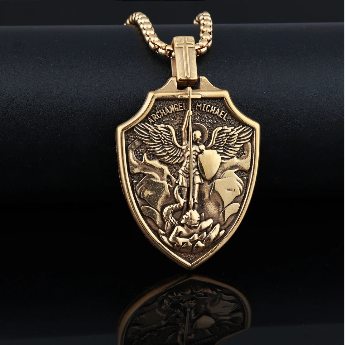 Archangel Michael Shield Pendant — Stainless Steel