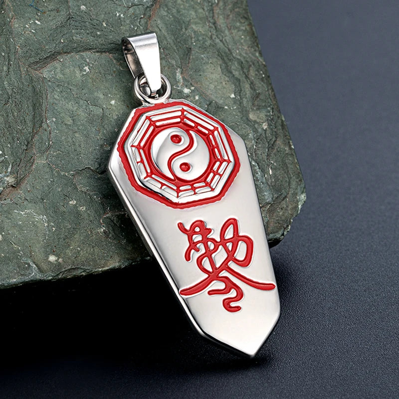 Yin Yang Runes Amulet Pendant Necklace — Two-Tone Sweater Chain