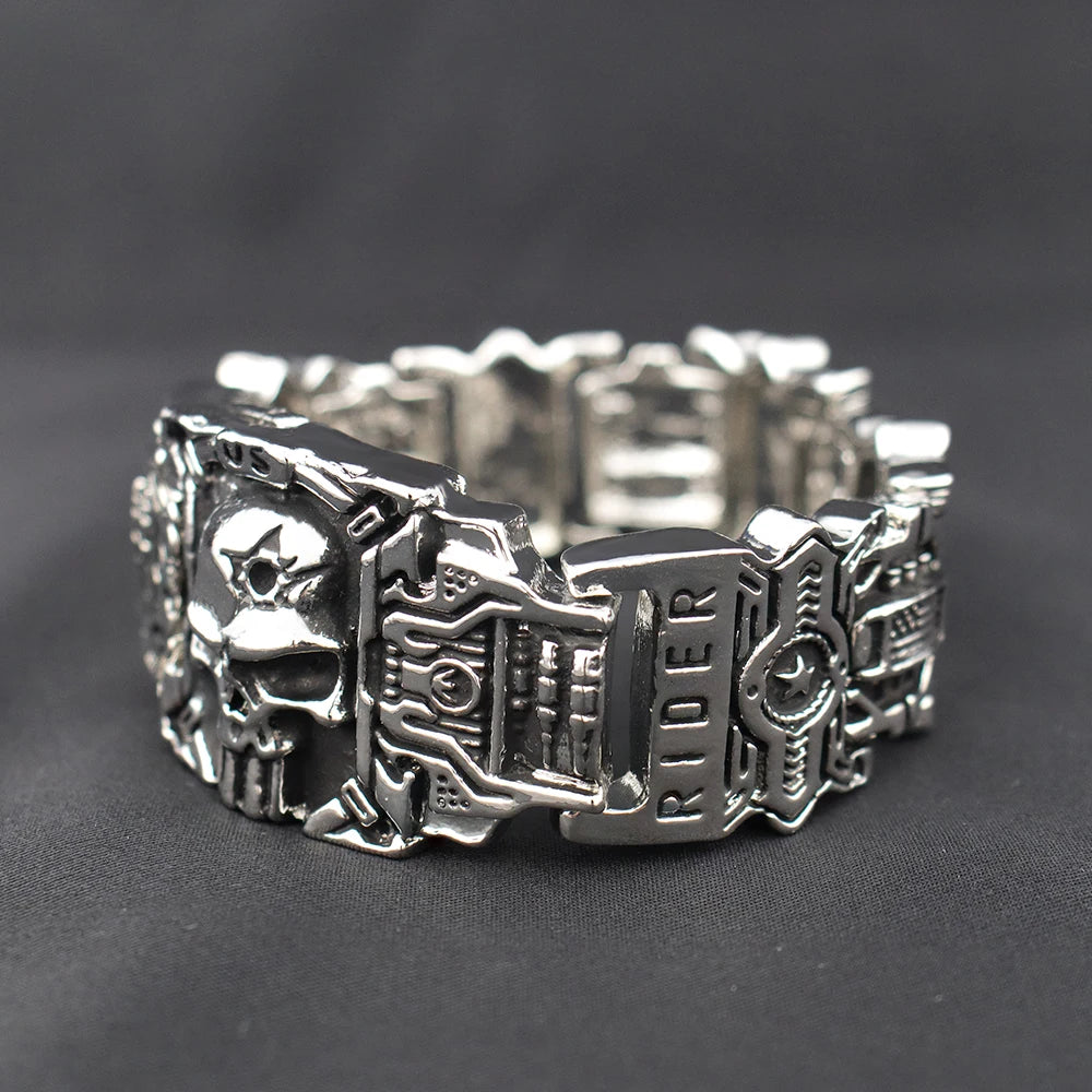Retro Fashion Domineering Skull Bracelet for Men Punk Rock Charm Rider Bracelets US Street Motorcycle Male Gothic Jewelry Gifts
