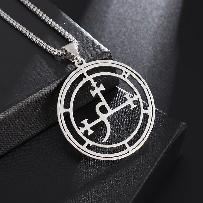 Stainless Steel Vintage Devil Satan Seal Necklace Lilith Solomon Magic Pendant Men's Trend Kabbalah Amulet Jewelry