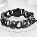 Punk Goth Matte Black Man Men's Bracelets Of Skull Head Cuban Link Chain Stainless Steel Skeleton Jewelry Boys Male