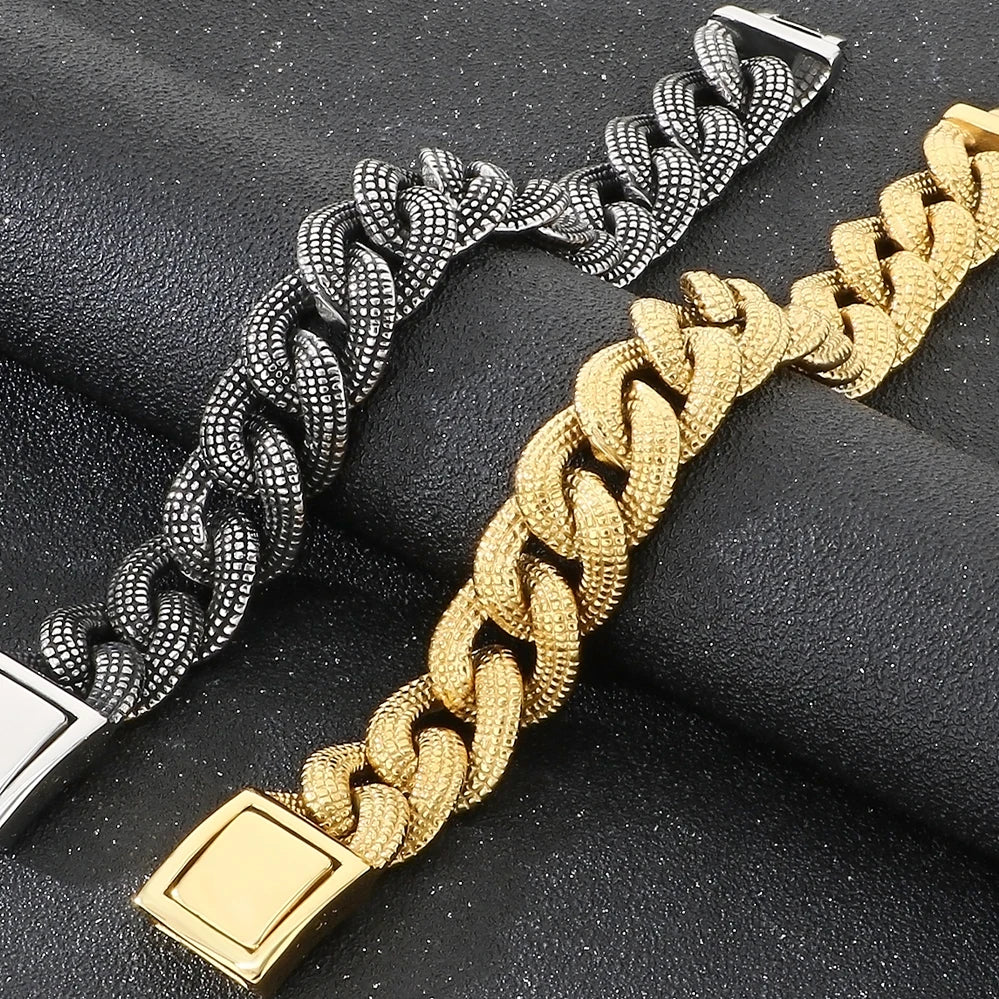 Retro 18MM Width Curb Cuban Link Chain Bracelet for Man Solid Stainless Steel Men's Bracelets Jewelry Accessories Gifts