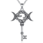 AEONSLOVE Silver Hecate Snake Key Necklace Triple Moon Goddess Pendant Witch Amulet Spiritual Jewelry for Women