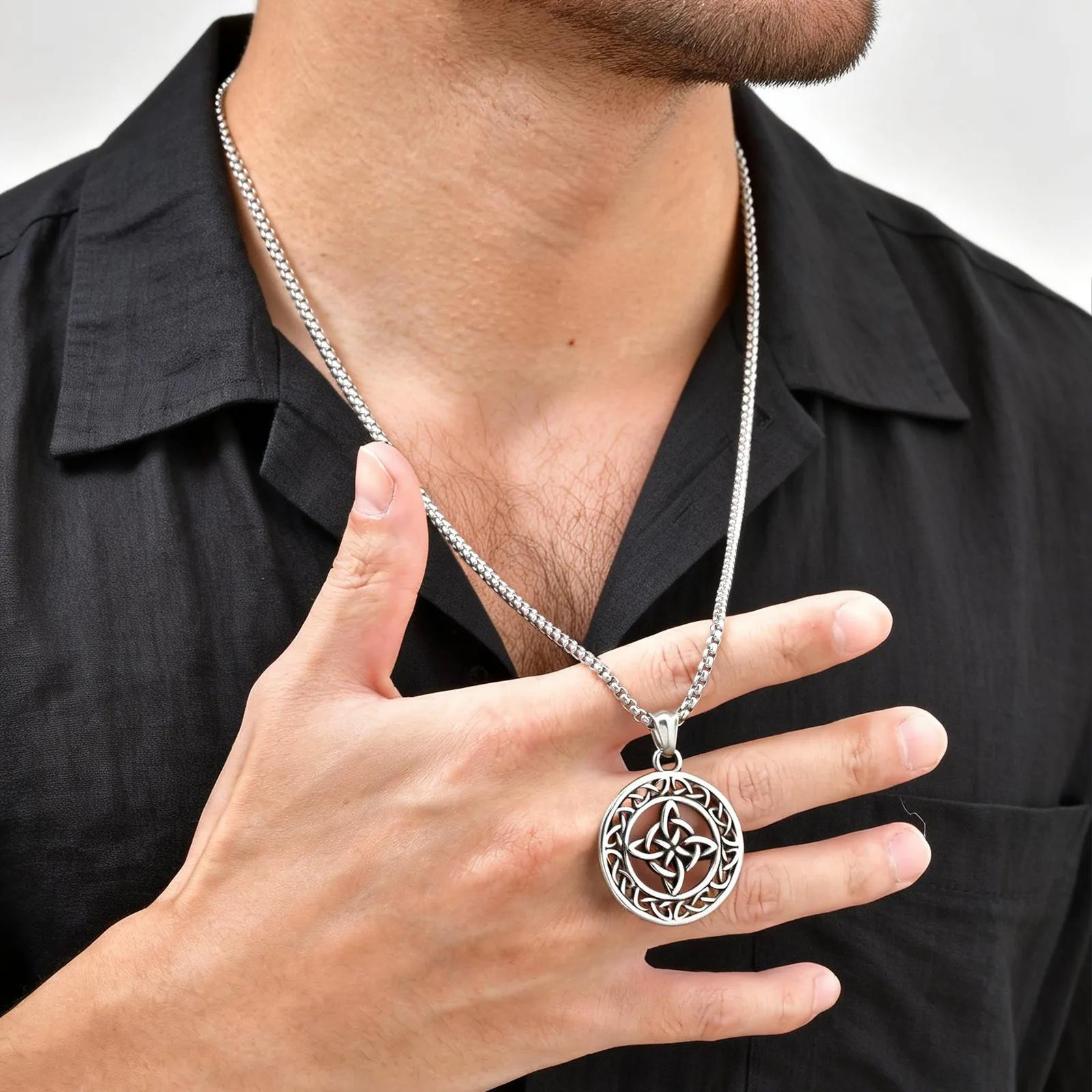 Celtic Knot Round Pendant Necklace — Stainless Steel