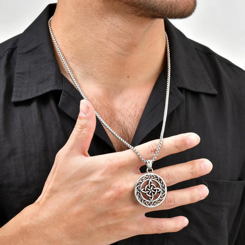 Celtic Knot Round Pendant Necklace — Stainless Steel