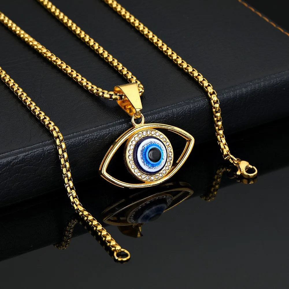 Nwe Vintage Eye of Fortune Pendant Necklace for Women Steel and Titanium Personality Gothic Chain Necklaces Jewelry Gift