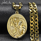 ST.Christopher Protect Us Medal Men's Necklace Saint Christopher Stainless Steel Gold Plated Religious Necklaces