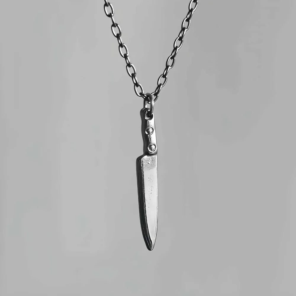 Mini Knife Pendant Necklace — Black-Tone