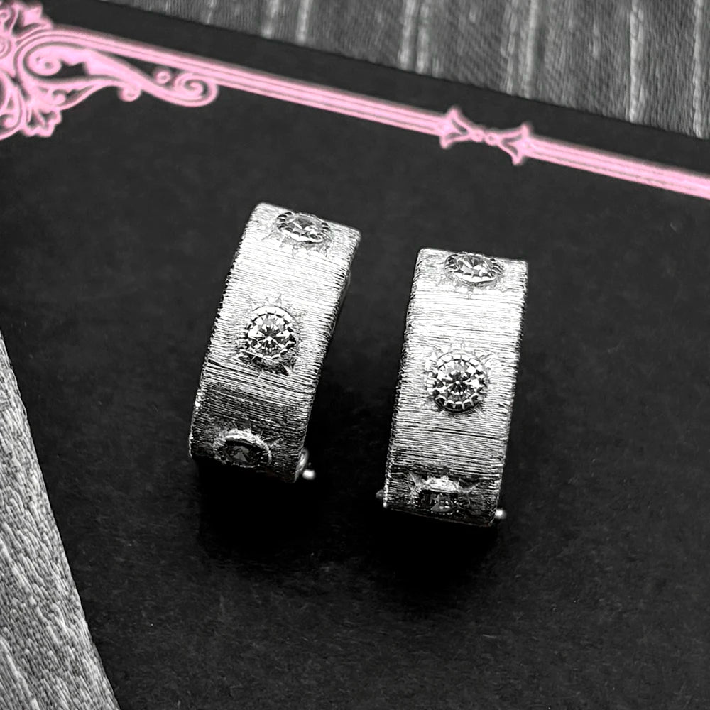 Two-Tone Earrings Vintage Small Sterling Zircons
