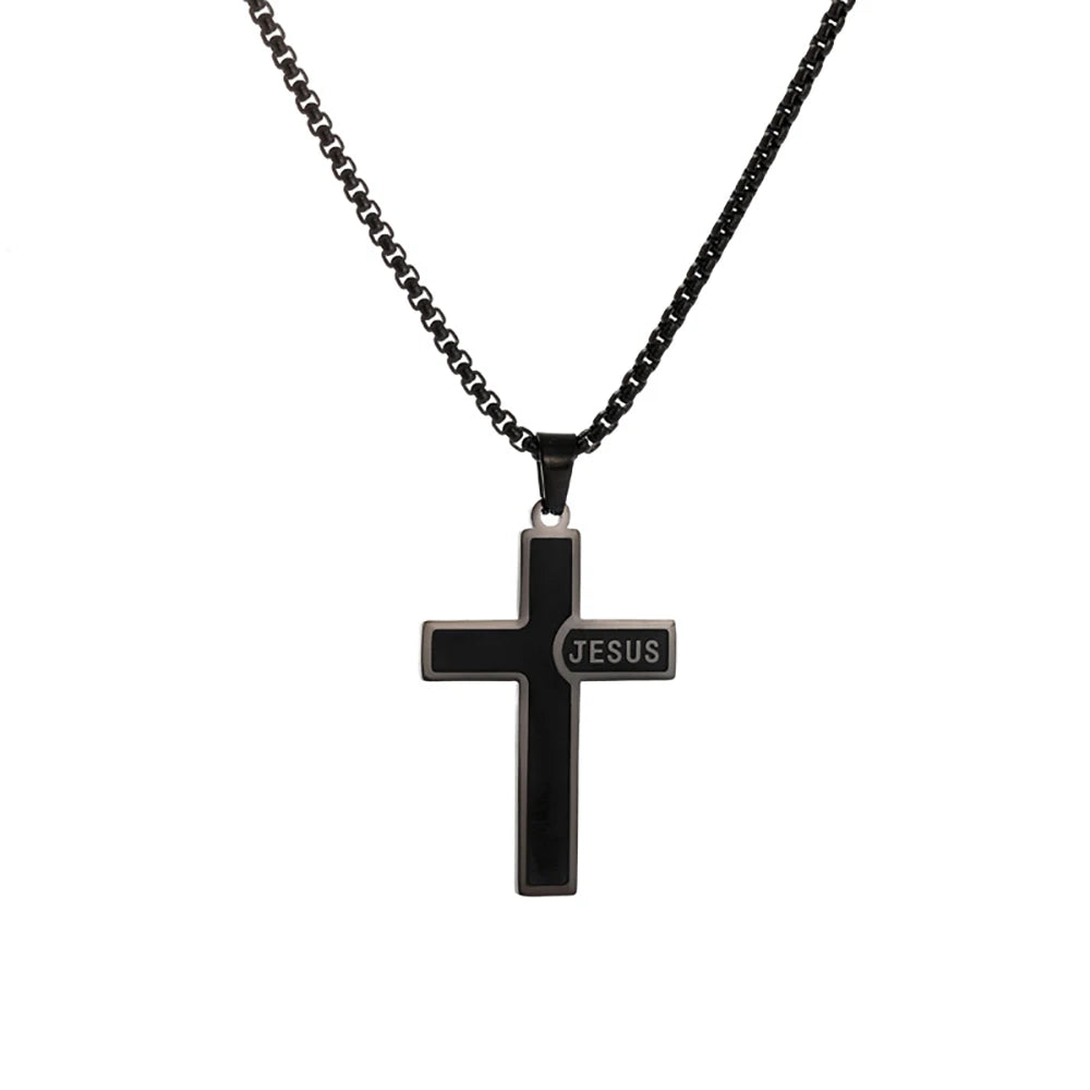 Gold Cross Jesus Pendant Necklace Titanium Steel